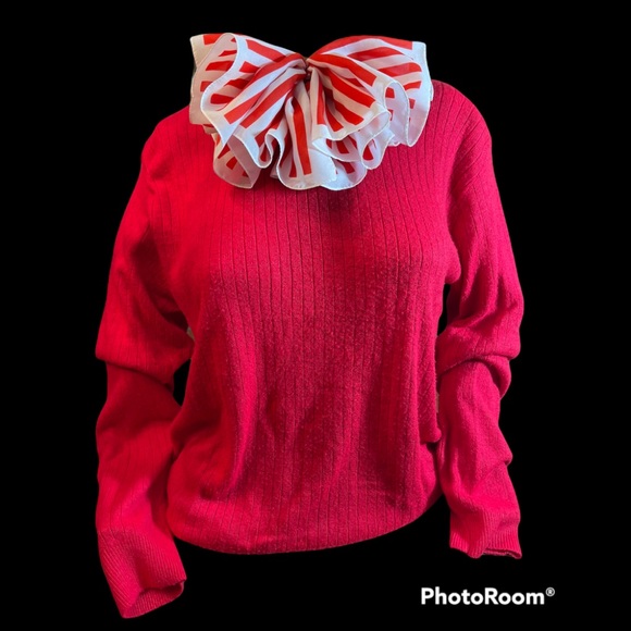 Red Sweater w/ Striped Scarf🧣 - Picture 2 of 7